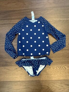 OshKosh B'gosh Navy and White Polka Dot Rash Guard Two-Piece Bikini 5T - C11-274